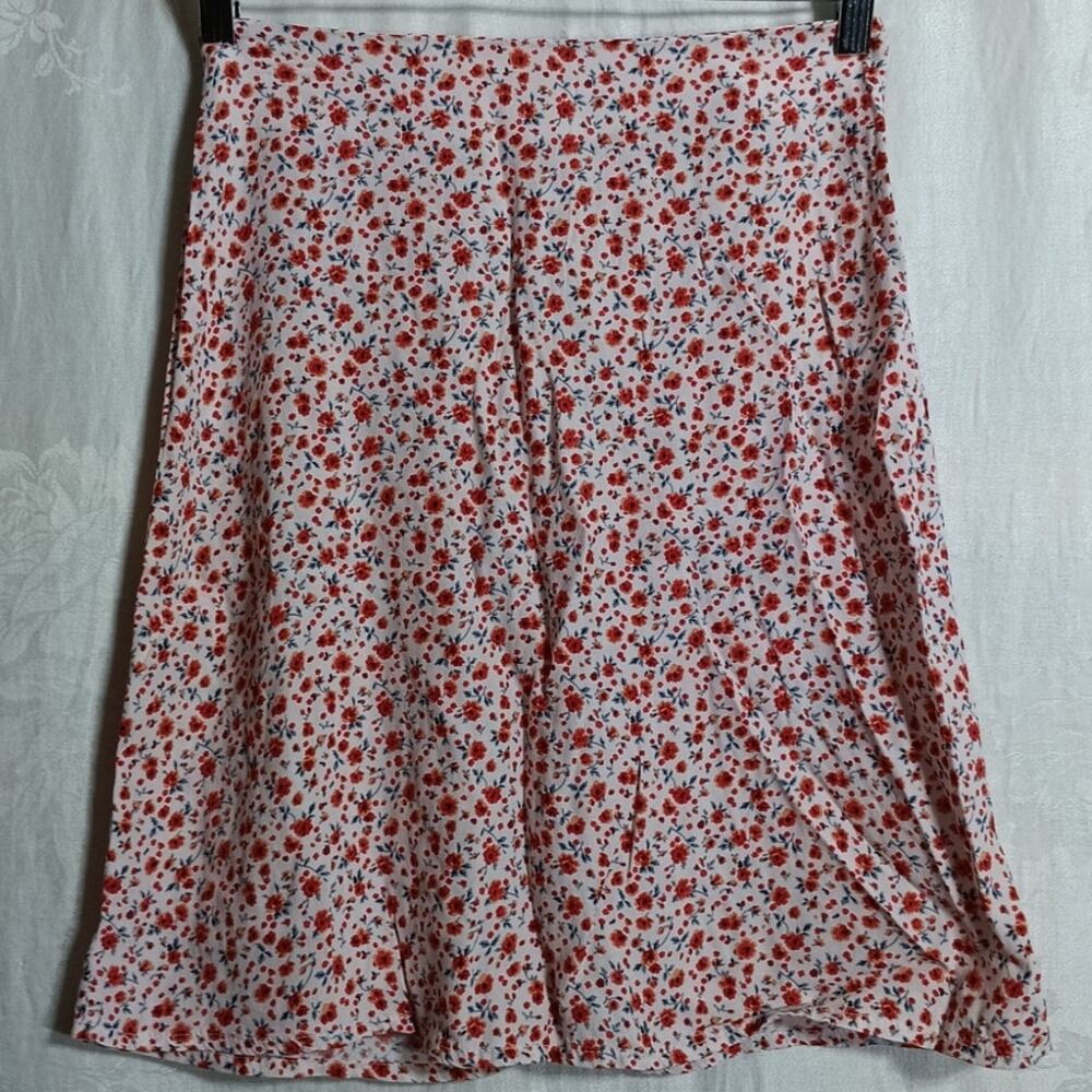 Brandy Melville Skirt 2 Red Floral A Line Clare Zip Cottage Cocquette